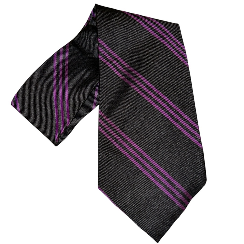 Vintage Polo Ralph Lauren Handmade Silk Necktie Black & Purple Stripe 90s USA